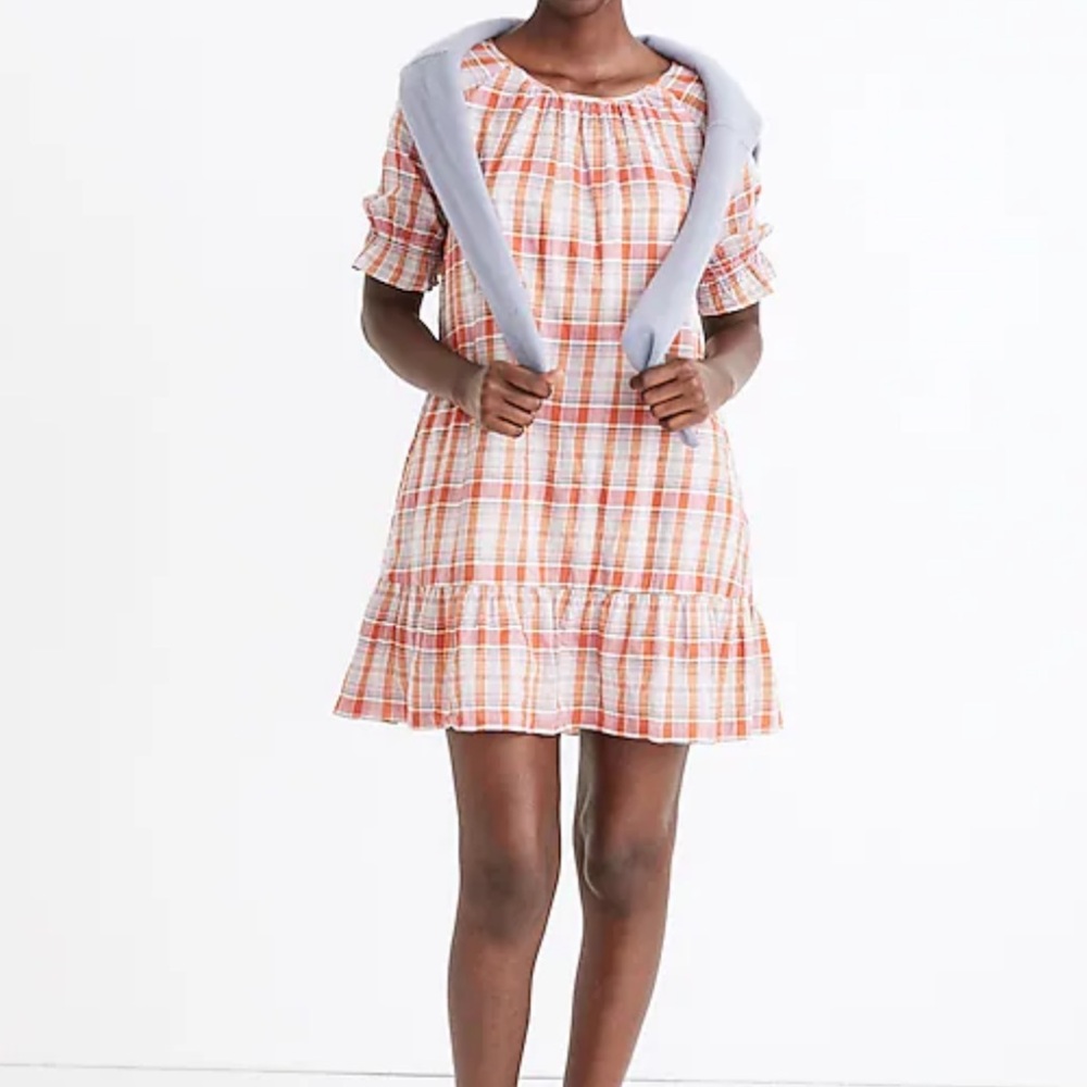 Madewell Plaid Ruffle-Sleeve Popover Mini Dress size small